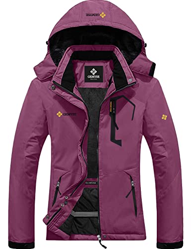 GEMYSE Damen Wasserdichte Berg-Skijacke Winddichte Fleece Outdoor-Winterjacke mit Kapuze (Hellpink,S) von GEMYSE