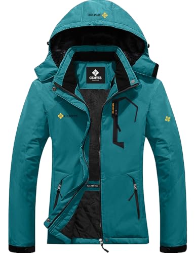 GEMYSE Damen Wasserdichte Berg-Skijacke Winddichte Skijacke Fleece Outdoor-Winterjacke mit Kapuze (Acid Blau,M) von GEMYSE