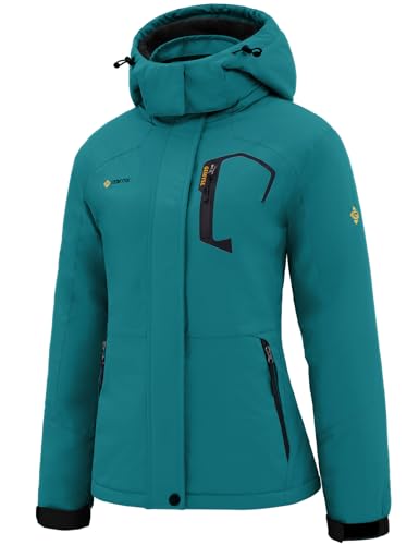 GEMYSE Damen Wasserdichte Berg-Skijacke Winddichte Skijacke Fleece Outdoor-Winterjacke mit Kapuze (Acid Blau,S) von GEMYSE