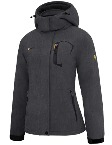 GEMYSE Damen Wasserdichte Berg-Skijacke Winddichte Skijacke Fleece Outdoor-Winterjacke mit Kapuze (Graphitgrau,S) von GEMYSE
