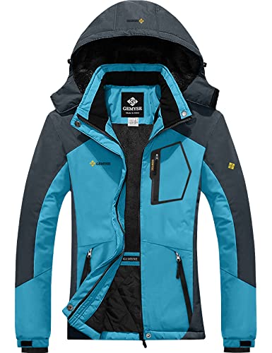 GEMYSE Damen wasserdichte Winddichte Skijacke Winterjacke Wanderjacke Hardshelljacke Regenjacke mit Kapuze (Hellblau Grau 02,S) von GEMYSE