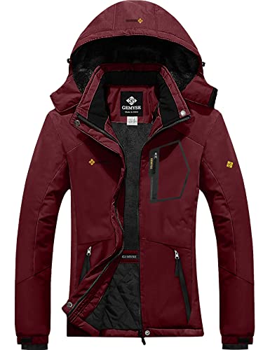 GEMYSE Damen Wasserdichte Winddichte Skijacke Winterjacke Wanderjacke Hardshelljacke Regenjacke mit Kapuze (Weinrot,2XL) von GEMYSE