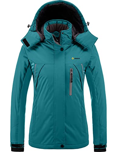 GEMYSE Damen wasserdichte Berg-Skijacke Winddichte Fleece Outdoor-Winterjacke mit Kapuze (Acid Blau 1,M) von GEMYSE