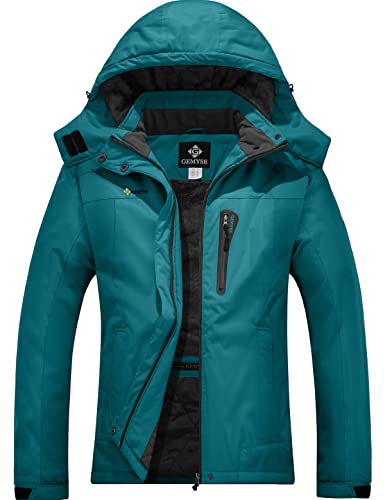GEMYSE Damen Wasserdichte Berg-Skijacke Winddichte Fleece Outdoor-Winterjacke mit Kapuze (Acid Blau 08,XL) von GEMYSE