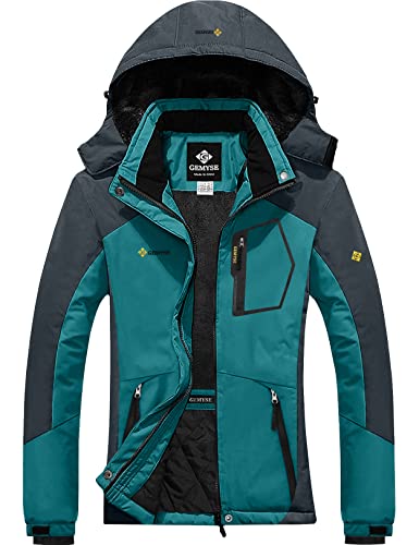 GEMYSE Damen Wasserdichte Winddichte Skijacke Winterjacke Wanderjacke Hardshelljacke Regenjacke mit Kapuze (Acidblau Grau,L) von GEMYSE