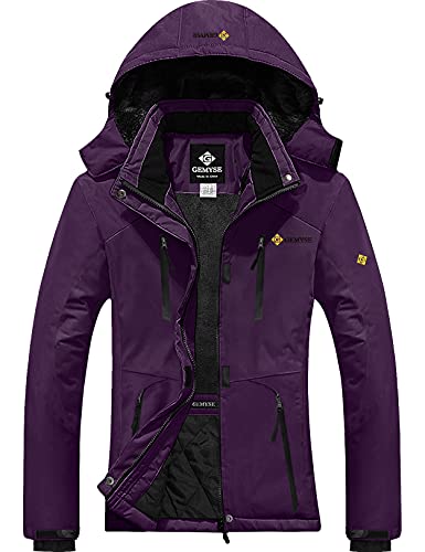 GEMYSE Damen Wasserdichte Skijacke Winddichte Fleece Outdoor Winterjacke Regenjacke mit Kapuze (Dunkelviolett,M) von GEMYSE