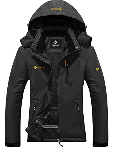 GEMYSE Damen Wasserdichte Berg-Skijacke Winddichte Fleece Outdoor-Winterjacke mit Kapuze (Eisen Grau 01,L) von GEMYSE