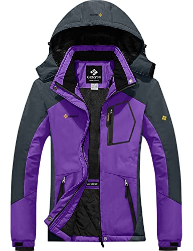 GEMYSE Damen Wasserdichte Winddichte Skijacke Winterjacke Wanderjacke Hardshelljacke Regenjacke mit Kapuze (Lila Grau 02,M) von GEMYSE