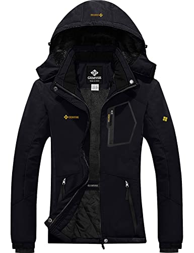 GEMYSE Damen wasserdichte Winddichte Skijacke Winterjacke Wanderjacke Hardshelljacke Regenjacke mit Kapuze (Schwarz 02,2XL) von GEMYSE