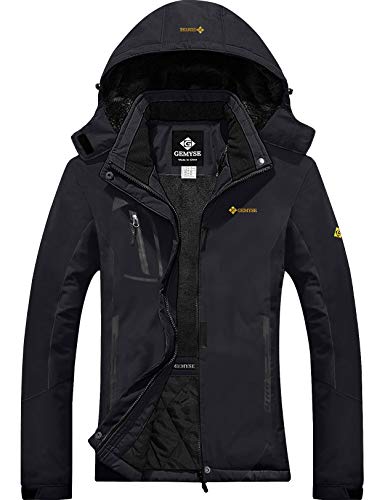 GEMYSE wasserdichte Berg-Skijacke für Frauen Winddichte Fleece Outdoor-Winterjacke mit Kapuze (Schwarz,L) von GEMYSE