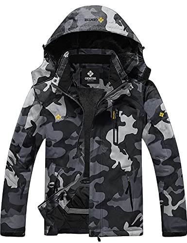 GEMYSE Herren Skijacke Winddichte Wasserdichte Fleece Winterjacke mit Kapuze für Outdoor(Mehrfarben,S) von GEMYSE