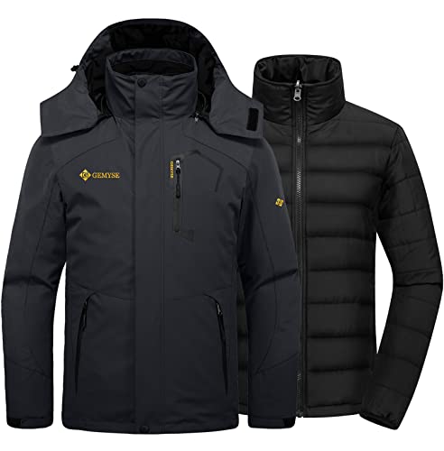 GEMYSE Herren Skijacke 3-in-1 Wasserdicht Winterjacke Winddicht Isoliert Pufferjacke mit abnehmbarem Innenfutter(Schwarz,L) von GEMYSE