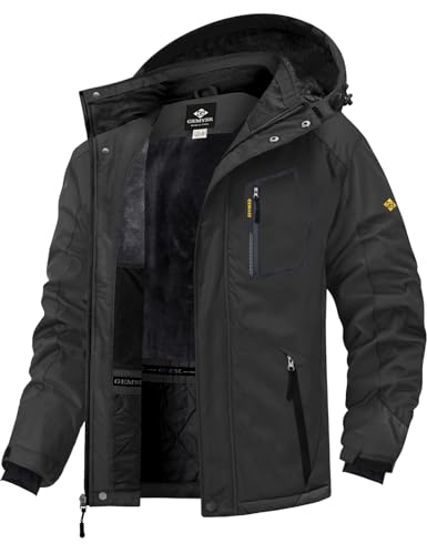 GEMYSE Herren Skijacke Wasserdicht Outdoor Winterjacke Winddicht mit Fleece und Kapuze (Eisen Grau,M) von GEMYSE
