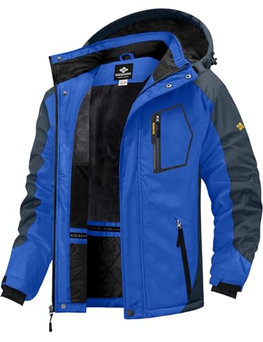 GEMYSE Herren Skijacke Wasserdicht Outdoor Winterjacke Winddicht mit Fleece und Kapuze (Himmelblau Grau,M) von GEMYSE