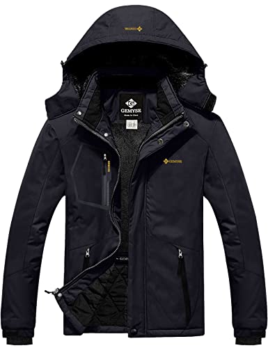 GEMYSE Herren Skijacke Wasserdicht Outdoor Winterjacke Winddicht mit Fleece und Kapuze (Schwarz,L) von GEMYSE