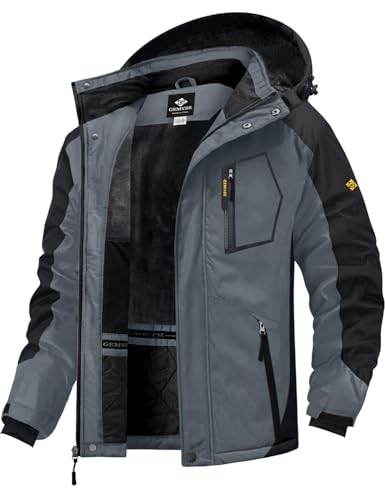 GEMYSE Herren Skijacke Wasserdicht Outdoor Winterjacke Winddicht mit Fleece und Kapuze (Schwarzgrau,XL) von GEMYSE