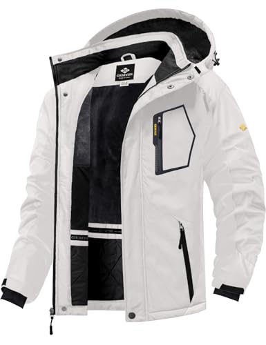 GEMYSE Herren Skijacke Wasserdicht Outdoor Winterjacke Winddicht mit Fleece und Kapuze (Weiß 02,S) von GEMYSE