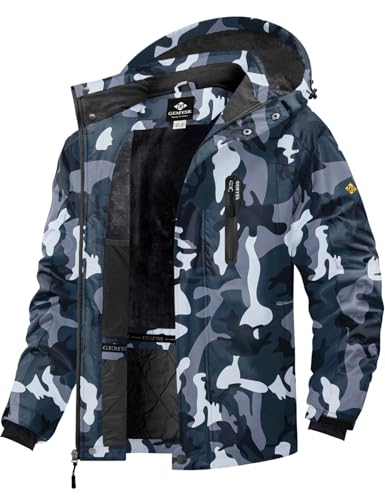 GEMYSE Herren Skijacke Winddicht Wasserdicht Warmes Fleecefutter Winterjacke mit Kapuze für Outdoor(Camouglage 08,XL) von GEMYSE