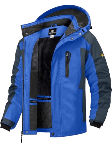GEMYSE Herren Skijacke Winddicht Wasserdicht Warmes Fleecefutter Winterjacke mit Kapuze für Outdoor(Himmelblau Grau,L) von GEMYSE