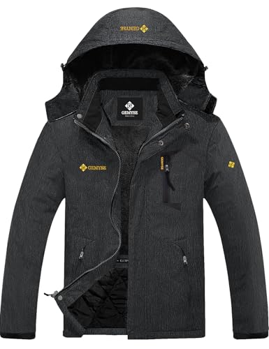 GEMYSE Herren Skijacke Winddichte Wasserdichte Fleece Winterjacke mit Kapuze für Outdoor(Graphitgrau,L) von GEMYSE