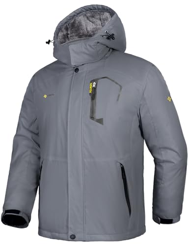 GEMYSE Herren Skijacke Winddichte Wasserdichte Fleece Winterjacke mit Kapuze für Outdoor(Grau,M) von GEMYSE