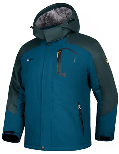 GEMYSE Herren Skijacke Winddichte Wasserdichte Fleece Winterjacke mit Kapuze für Outdoor(Lilablau Dunkelgrau,M) von GEMYSE