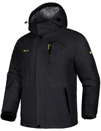 GEMYSE Herren Skijacke Winddichte Wasserdichte Fleece Winterjacke mit Kapuze für Outdoor(Schwarz,S) von GEMYSE