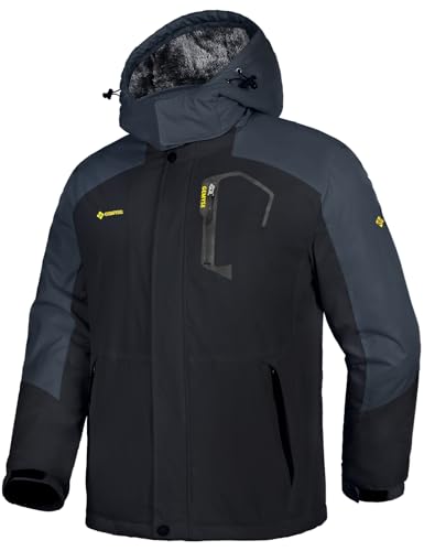 GEMYSE Herren Skijacke Winddichte Wasserdichte Fleece Winterjacke mit Kapuze für Outdoor(Schwarzgrau,L) von GEMYSE