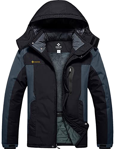 GEMYSE Herren Skijacke Winddichte Winterjacke mit Kapuze Snowboardjacke Wasserdicht Outdoorjacke Gefüttert Funktionsjacke,Schwarzgrau,L von GEMYSE
