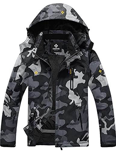 GEMYSE Herren wasserdichte Berg-Skijacke Winddichte Fleece Outdoor-Winterjacke mit Kapuze (Camouglage 01,M) von GEMYSE