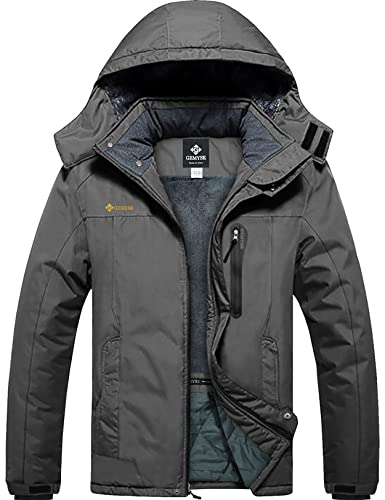 GEMYSE Herren Wasserdichte Berg-Skijacke Winddichte Fleece Outdoor-Winterjacke mit Kapuze (Eisen grau 08,2XL) von GEMYSE