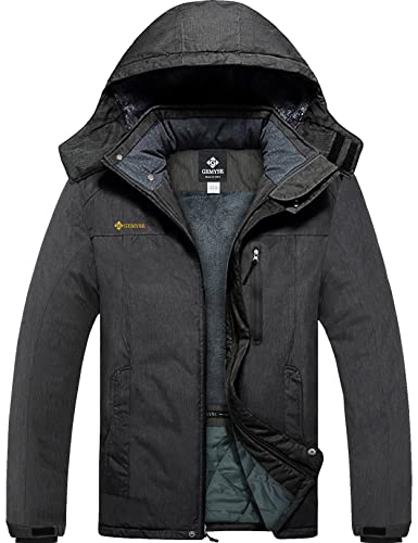 GEMYSE Herren Wasserdichte Berg-Skijacke Winddichte Fleece Outdoor-Winterjacke mit Kapuze (Graphitgrau,2XL) von GEMYSE