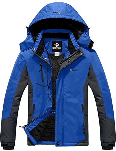 GEMYSE Herren Wasserdichte Berg-Skijacke Winddichte Fleece Outdoor-Winterjacke mit Kapuze (Himmelblau Grau,L) von GEMYSE