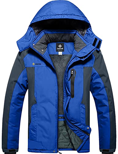 GEMYSE Herren Wasserdichte Berg-Skijacke Winddichte Fleece Outdoor-Winterjacke mit Kapuze (Himmelblau Grau,M) von GEMYSE