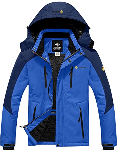 GEMYSE Herren Wasserdichte Skijacke Winddichte Fleece Outdoor Winterjacke mit Kapuze (Blaue Marine,XL) von GEMYSE