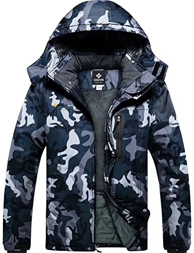 GEMYSE Herren wasserdichte Berg-Skijacke Winddichte Fleece Outdoor-Winterjacke mit Kapuze (Camouglage 08,2XL) von GEMYSE