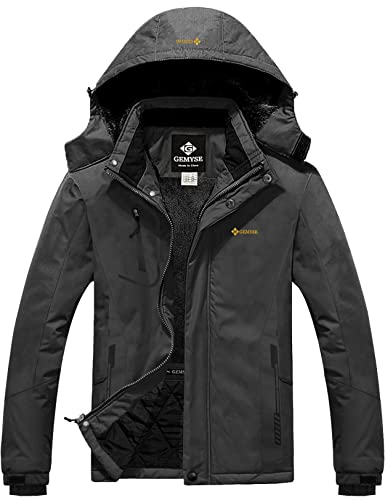 GEMYSE Herren Wasserdichte Berg-Skijacke Winddichte Fleece Outdoor-Winterjacke mit Kapuze (Eisen Grau,L) von GEMYSE