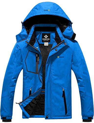 GEMYSE Herren wasserdichte Skijacke Winddichte Fleece Outdoor-Winterjacke mit Kapuze (Himmelblau,M) von GEMYSE