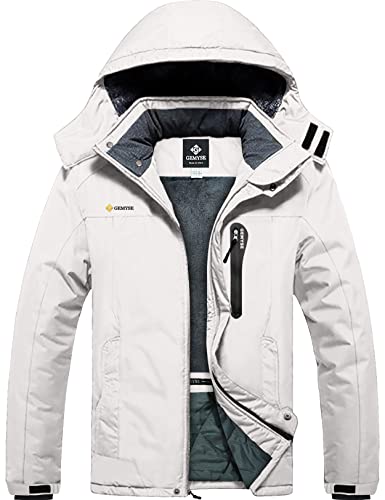 GEMYSE Herren Wasserdichte Berg-Skijacke Winddichte Fleece Outdoor-Winterjacke mit Kapuze (Weiß 08,2XL) von GEMYSE