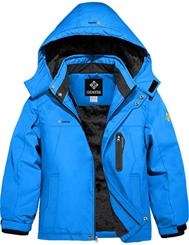 GEMYSE Jungen Wasserdichte Skijacke Winddichte Fleece Outdoor Winterjacke Regenjacke mit Kapuze (Himmelblau,152-158) von GEMYSE