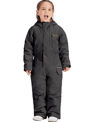 GEMYSE Kinder schneeanzug Winter Outdoor Jungen Mädchen Wasserdicht Warm Winddicht skianzug Einteilig Atmungsaktiv(Schwarz,116-122) von GEMYSE