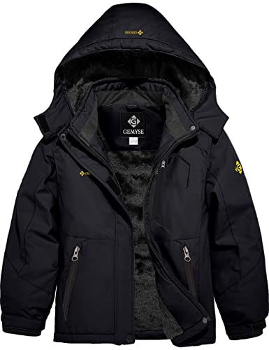 GEMYSE Mädchen Skijacke Wasserdichte Winterjacke Mit Warmer Fütterung Winddichter Schneeanzug Warm mit Kapuze für Outdoor(Schwarz,152-158) von GEMYSE
