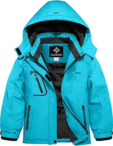 GEMYSE Mädchen Skijacke wasserdicht Winterjacke winddicht Fleece Schneeanzug warm mit Kapuze für Outdoor(Hellblau 83,140-146) von GEMYSE