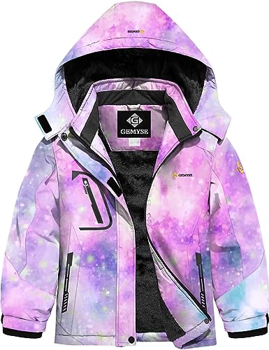 GEMYSE Mädchen Skijacke wasserdicht Winterjacke winddicht Fleece Schneeanzug warm mit Kapuze für Outdoor(Pastellfarben,152-158) von GEMYSE