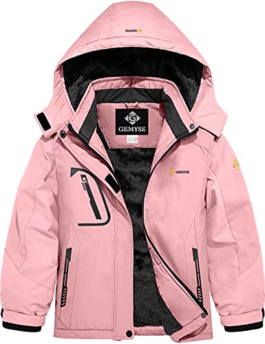 GEMYSE Mädchen Skijacke wasserdicht Winterjacke winddicht Fleece Schneeanzug warm mit Kapuze für Outdoor(Rosa,152-158) von GEMYSE