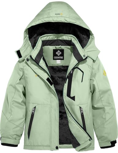 GEMYSE Mädchen Wasserdichte Skijacke Winddichte Fleece Outdoor Winterjacke Regenjacke mit Kapuze(Aqua,140-146) von GEMYSE