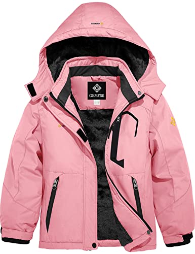GEMYSE Mädchen Skijacke Wasserdichte Winterjacke Mit Warmer Fütterung Winddichter Schneeanzug Warm mit Kapuze für Outdoor(Rosa,116-122) von GEMYSE