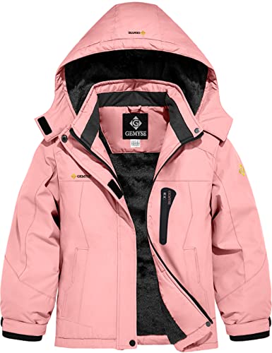 GEMYSE Mädchen Wasserdichte Skijacke Winddichte Fleece Outdoor Winterjacke Regenjacke mit Kapuze (Rosa,152-158) von GEMYSE