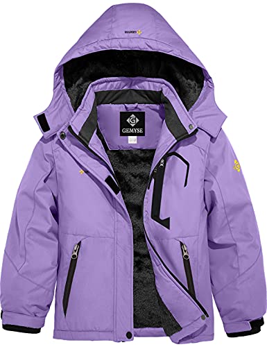 GEMYSE Mädchen Wasserdichte Skijacke Winddichte Fleece Outdoor Winterjacke Regenjacke mit Kapuze (Helllila,116-122) von GEMYSE