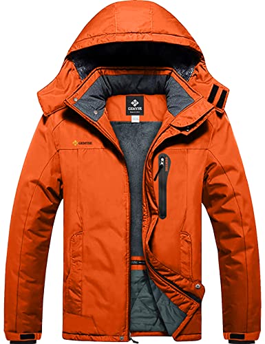 GEMYSE Herren wasserdichte Berg-Skijacke Winddichte Fleece Outdoor-Winterjacke mit Kapuze (Orange,L) von GEMYSE